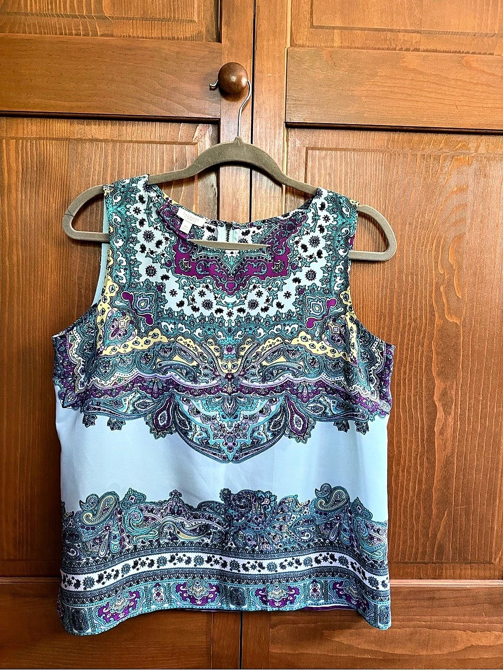 Talbots Paisley Sleeveless Blouse in Blue & Purple Size Medium Petite